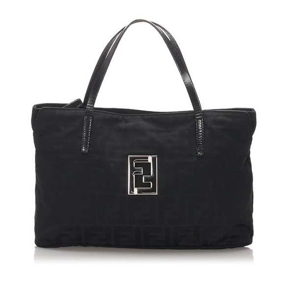 Fendi bag zucca nylon black leather tote